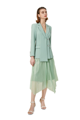 Mint Green V-neck With Pleated Skirt Blazer Skirt Suits - FashionByTeresa